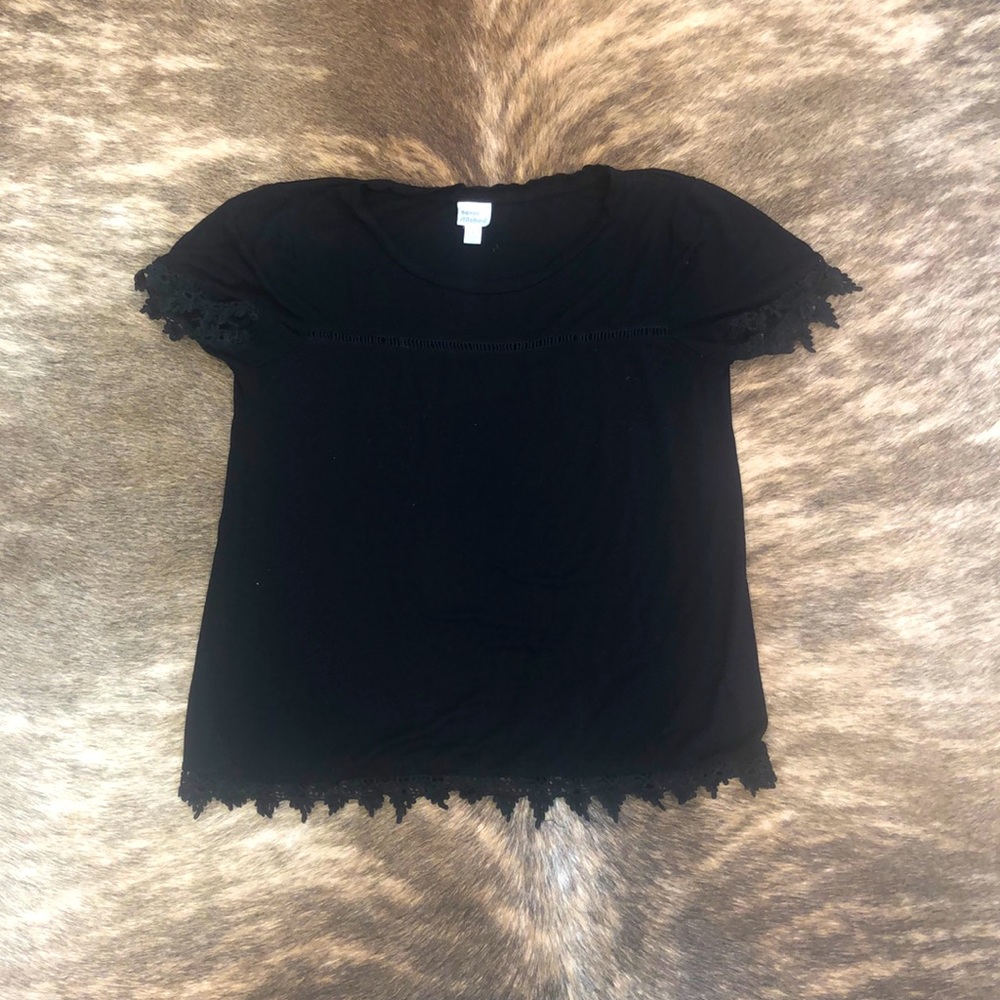 Cover Stitched Black Babydoll Blouse Size Small